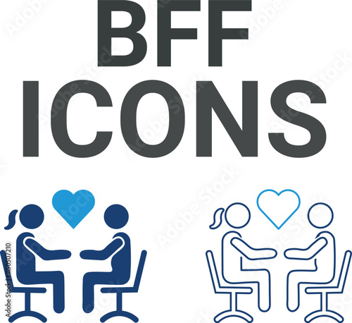 Bff icons. Contains friends, groups of friends, socialize, friendly, cheers, trust, support,t, and best friends icons. Solid icon collection. Vector illustration.