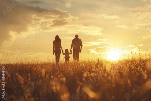 A family of three, a man, a woman and a child