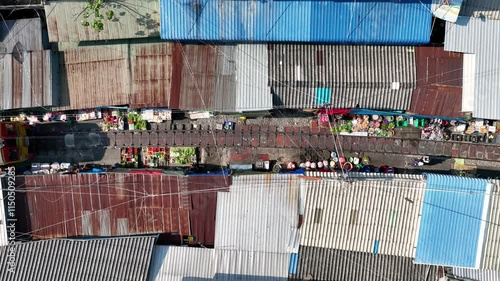 Aerial View Maeklong Railway Market (Talad Rom Hub) Samut Songkhram Thailand Asia. photo