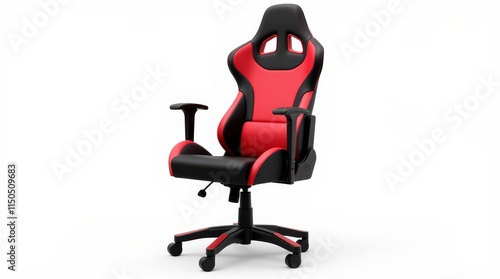 Red and Black Racing-Style Gaming Chair with High Backrest and Headrest photo