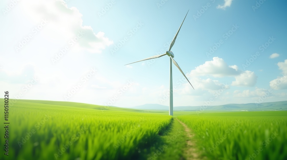 Wind Turbine in Vast Green Field Wind Turbine in Vast Green Field