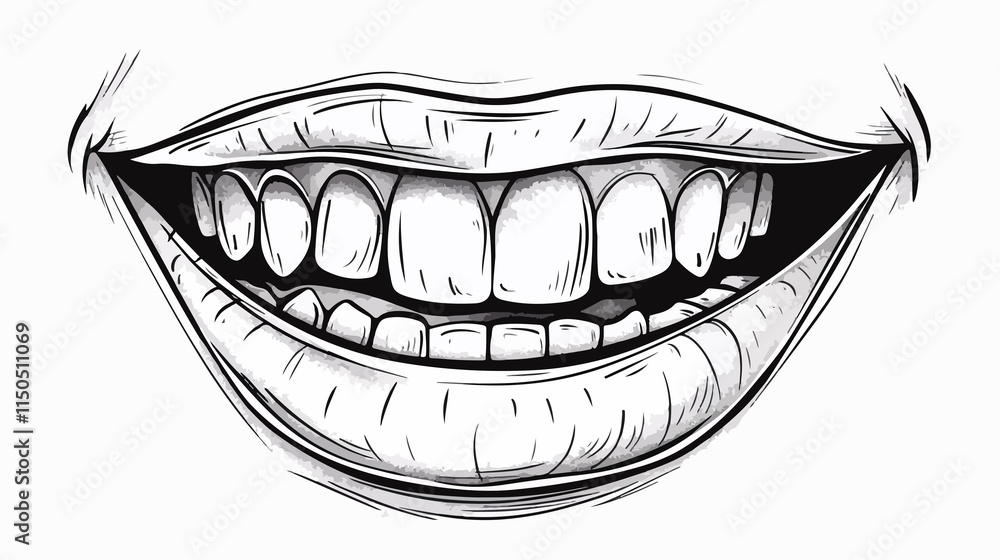 Bright Smiling Mouth with Exposed Teeth Simple Doodle Drawing Bright Smiling Mouth with Exposed Teeth Simple Doodle Drawing