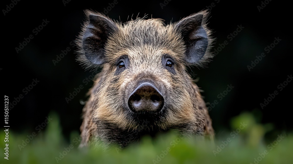 Close-up of a wild boar facing the camera. Close-up of a wild boar facing the camera.