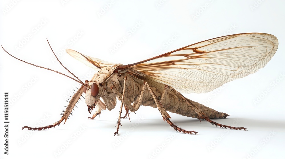 Fototapeta premium Detailed Close-Up of a Brown and Cream Moth on White Background