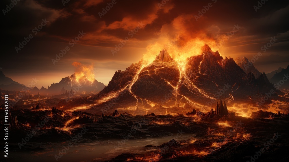 Fototapeta premium Fiery Volcanic Eruption: A Dramatic Landscape