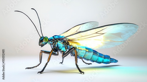 Wallpaper Mural Vibrant Blue Insect with Transparent Wings and Intricate Details Torontodigital.ca