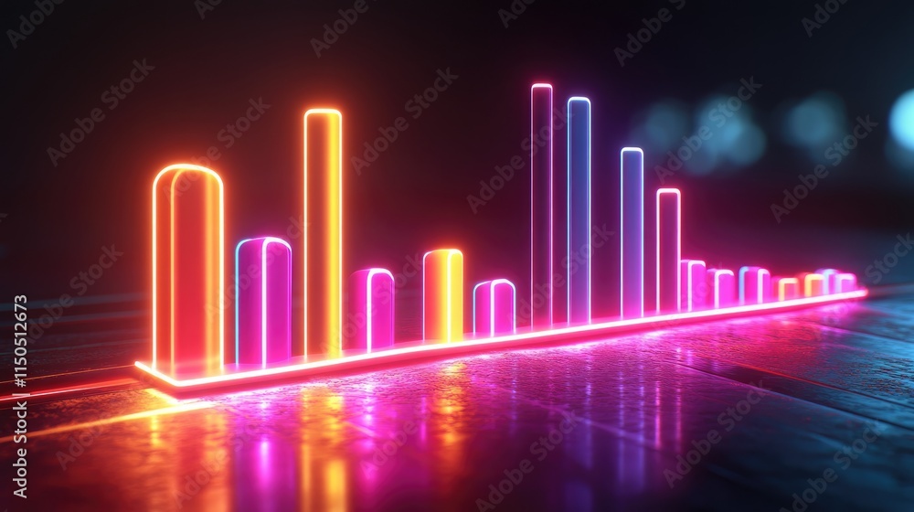 Financial growth line chart in neon lights, tech-inspired design, 3D illustration Financial growth line chart in neon lights, tech-inspired design, 3D illustration