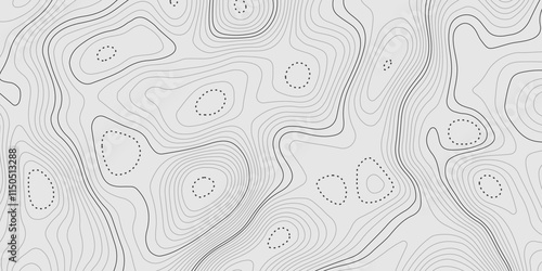 The black grey on white contours vector topography stylized height of the lines. The concept of a conditional geography scheme and the terrain path. Ultra wide. Map vector terrain Illustration.