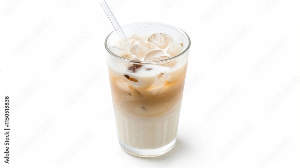 Refreshing Ice Tea Milk Garnished With Ice Cubes on a Clean White Background Refreshing Ice Tea Milk Garnished With Ice Cubes on a Clean White Background