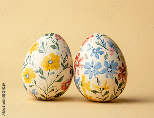 Hand-Painted Floral Design Easter Eggs in Vibrant Colors photo