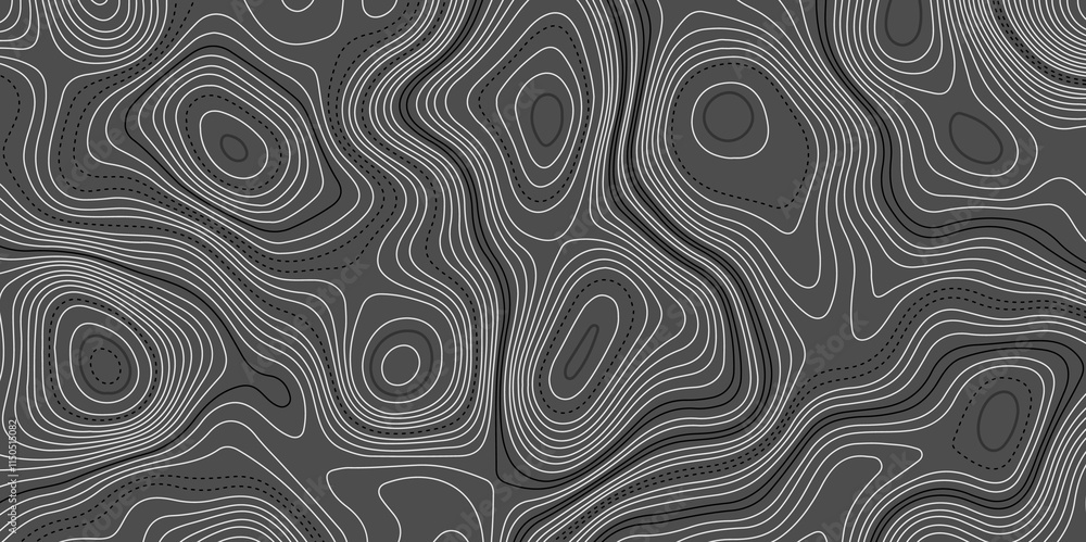 The black grey on white contours vector topography stylized height of the lines. The concept of a conditional geography scheme and the terrain path. Ultra wide. Map vector terrain Illustration. The black grey on white contours vector topography stylized height of the lines. The concept of a conditional geography scheme and the terrain path. Ultra wide. Map vector terrain Illustration.