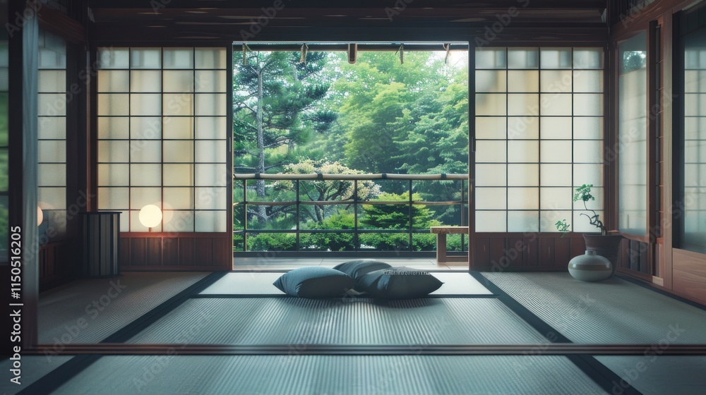 Serene Japanese Room with Garden View Serene Japanese Room with Garden View