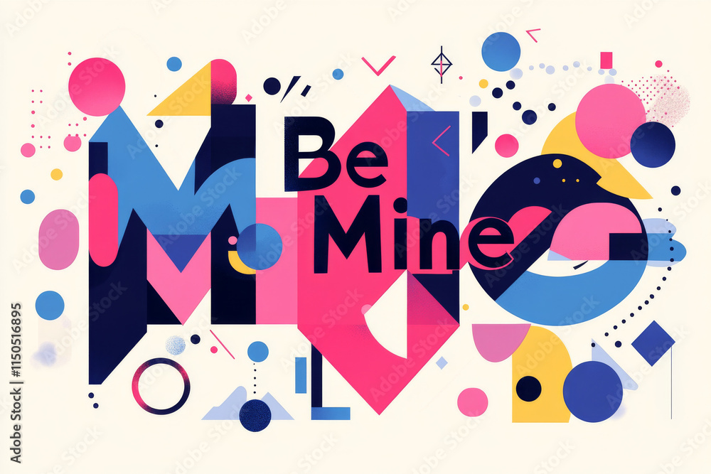 Fototapeta premium Colorful and modern graphic design for Valentine's Day celebration featuring playful shapes and typography