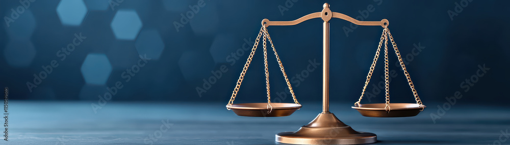 close up of balance scale symbolizing justice and fairness, set against blue background close up of balance scale symbolizing justice and fairness, set against blue background