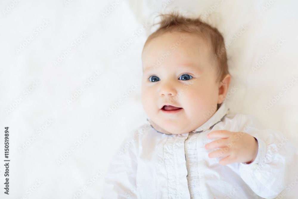 Little baby on white bed Little baby on white bed