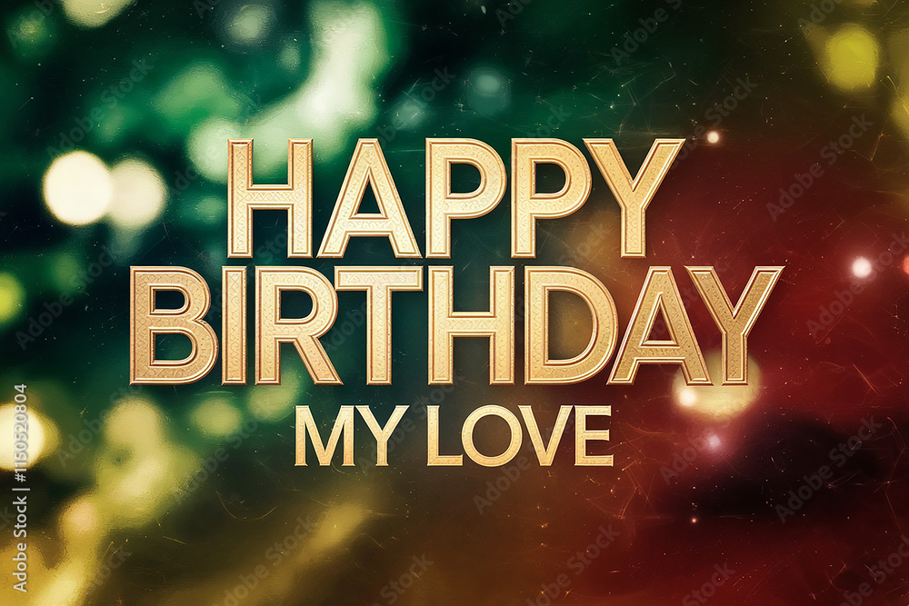 Happy Birthday To My Love in sleek gold letters, set against blurred green and red bokeh with subtle light sparkles, creating a romantic and festive atmosphere.
Happy Birthday To My Love in sleek gold letters, set against blurred green and red bokeh with subtle light sparkles, creating a romantic and festive atmosphere.