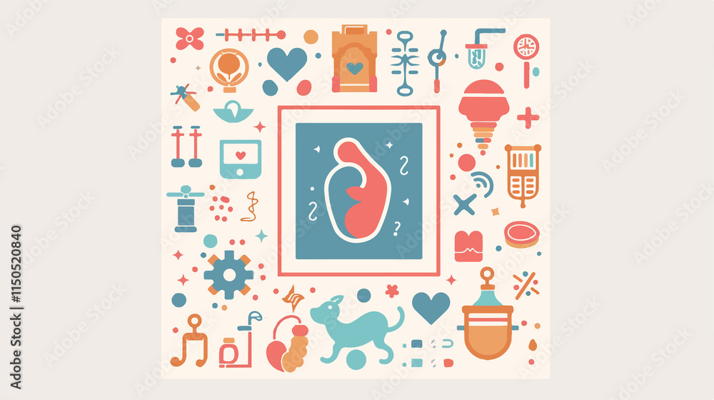 Fototapeta premium Pregnancy and Childbirth Flat Vector Icons Illustration
