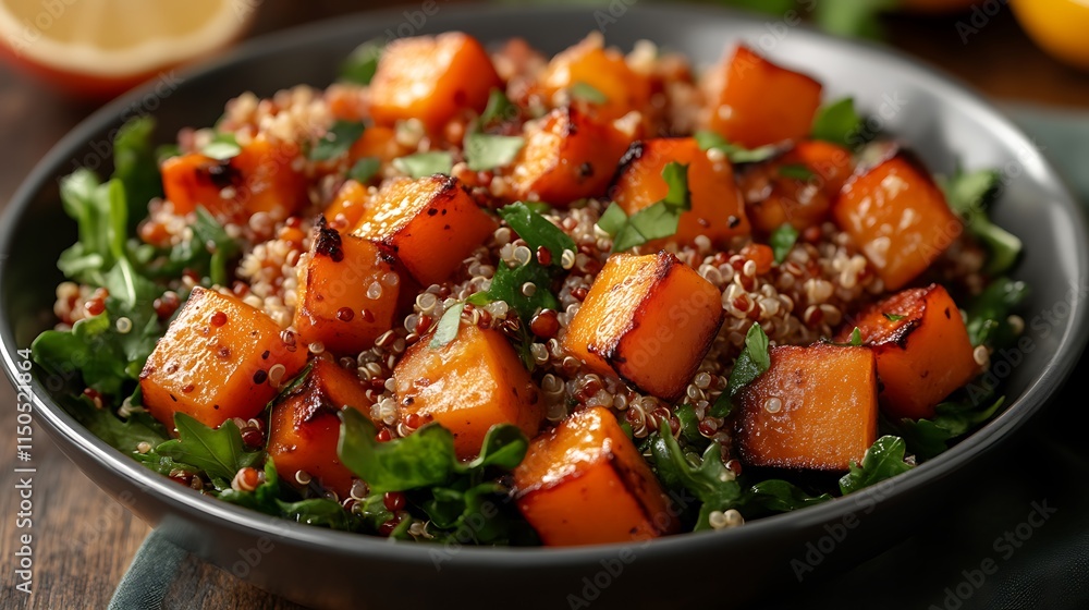 Roasted butternut squash quinoa salad with greens Roasted butternut squash quinoa salad with greens