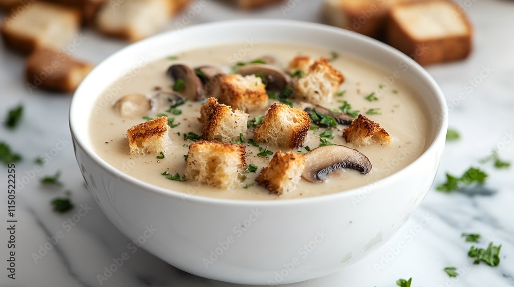 Creamy Mushroom Soup with Croutons. Creamy Mushroom Soup with Croutons.