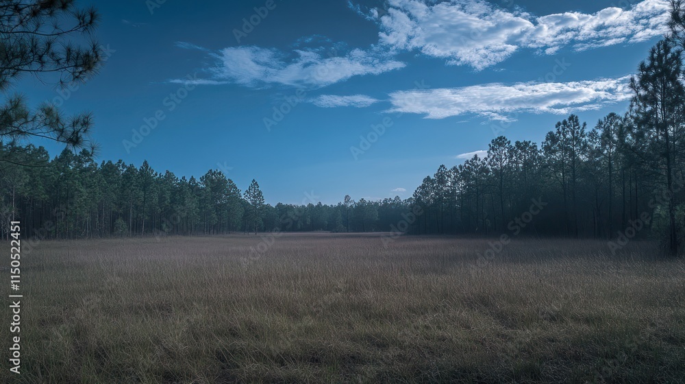 Serene Meadow Surrounded By Tall Pine Trees Serene Meadow Surrounded By Tall Pine Trees
