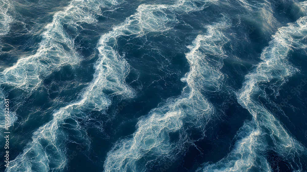 Fototapeta premium A textured pattern of swirling ocean currents with deep indigo lines weaving through lighter azure hues.