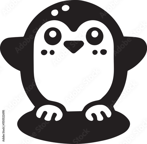 A cartoon penguin with a black and white face.
