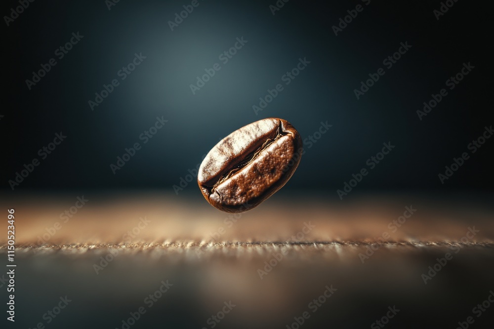 Single Coffee Bean on Smooth Wooden Surface with Dramatic Side Lighting and Dark Blurred Background for Elegant Visual Appeal Single Coffee Bean on Smooth Wooden Surface with Dramatic Side Lighting and Dark Blurred Background for Elegant Visual Appeal