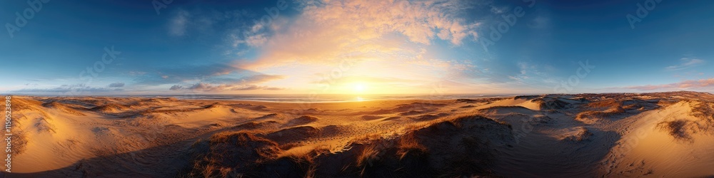 Serene Sunset Over Dune Beach: A Stunning Panorama of the North Sea Horizon Serene Sunset Over Dune Beach: A Stunning Panorama of the North Sea Horizon