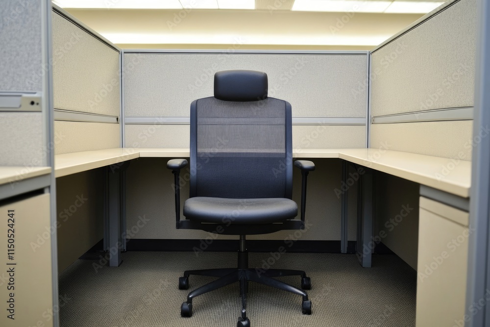 Vacant Office Desk with Chair in Cubicle Setting - Ideal for Business and Enterprise Imagery Vacant Office Desk with Chair in Cubicle Setting - Ideal for Business and Enterprise Imagery