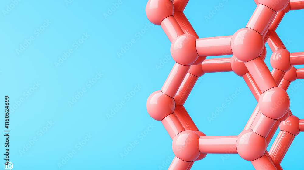 close up of futuristic geometric structure with pink spheres and rods against blue background, showcasing modern design elements close up of futuristic geometric structure with pink spheres and rods against blue background, showcasing modern design elements