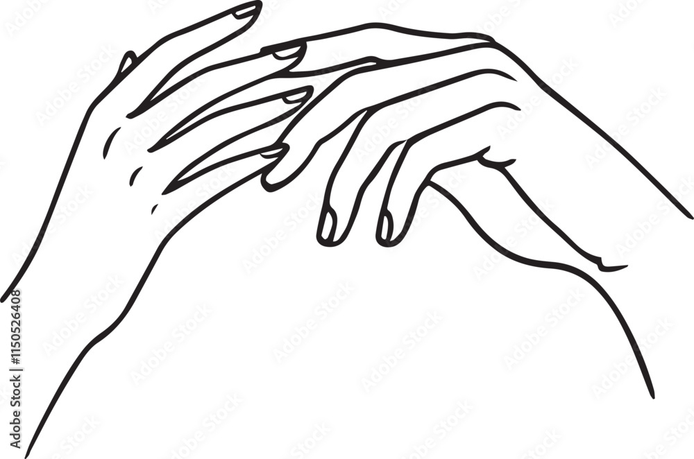 Couple Hands One Line Print Minimal Art Drawing. Love Print Trendy Minimalist Illustration.