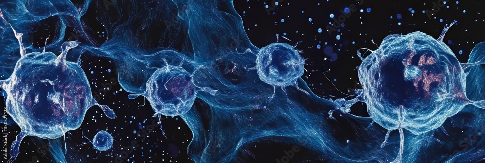 Obraz premium Microscopic illustration showcasing a cluster of cancer cells for educational and research use