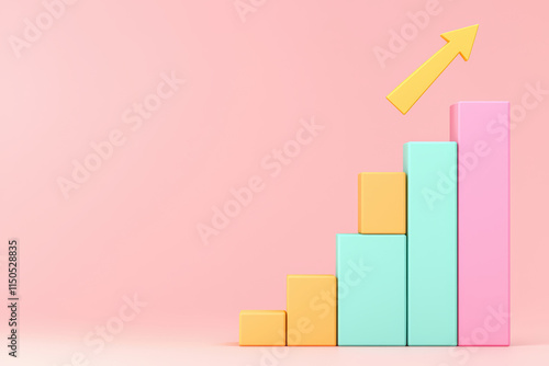 Free Download Colorful blocks in pastel tones create rising bar graph with upward arrow, symbolizing growth and progress - GFXLoad
