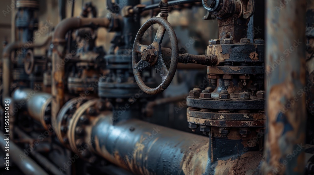Rusty Industrial Machinery: A Close-Up of Aged Pipes and Valves Rusty Industrial Machinery: A Close-Up of Aged Pipes and Valves