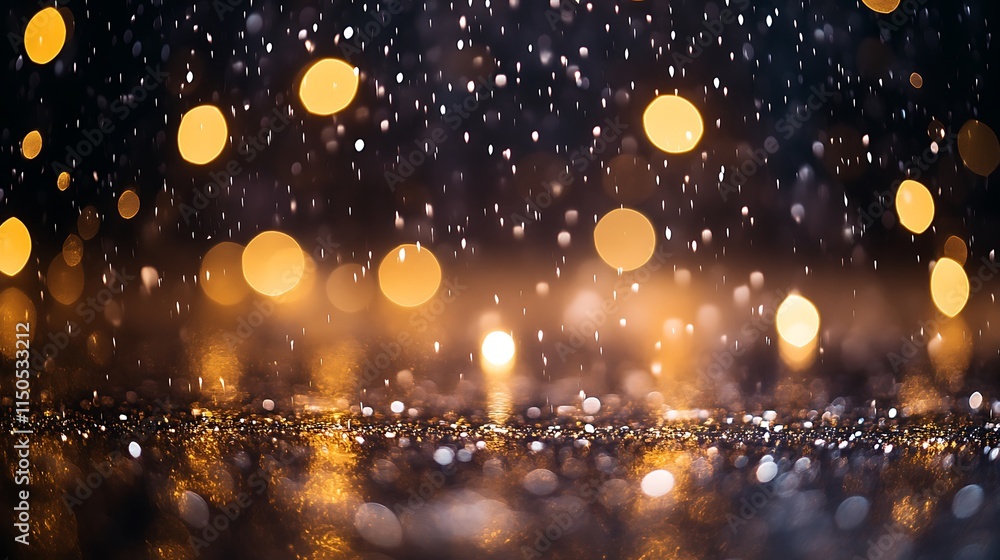 Naklejka premium A blurred, night-time background with floating golden lights.