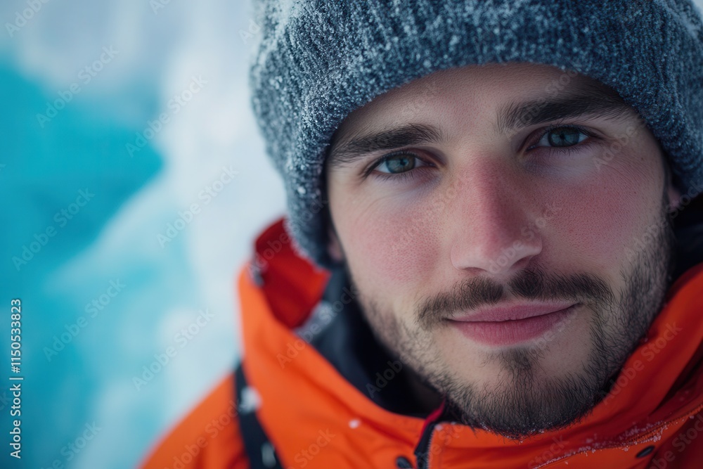 Traveler's warm expression in snowy landscape. Traveler's warm expression in snowy landscape.