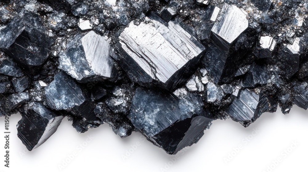 Close-up view of dark gray and black mineral crystals. Close-up view of dark gray and black mineral crystals.