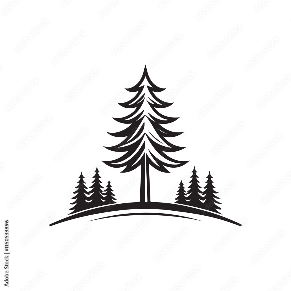 Fototapeta premium pine tree silhouette vector line art logo design