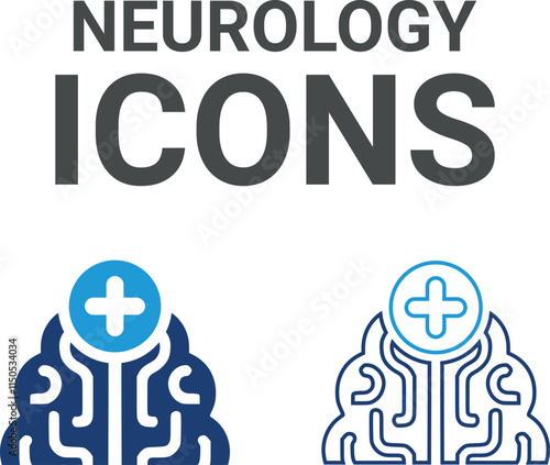 Neurology icons. Containing mind, brainstorming, head, neuron, cognition, thinking, intelligence and more. Solid vector icons collection.