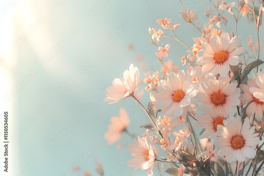 Beautiful daisies in soft sunlight create a serene atmosphere in a bright floral arrangement Beautiful daisies in soft sunlight create a serene atmosphere in a bright floral arrangement