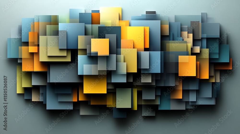 Abstract Composition of Overlapping Squares in Blue Yellow and Green Abstract Composition of Overlapping Squares in Blue Yellow and Green