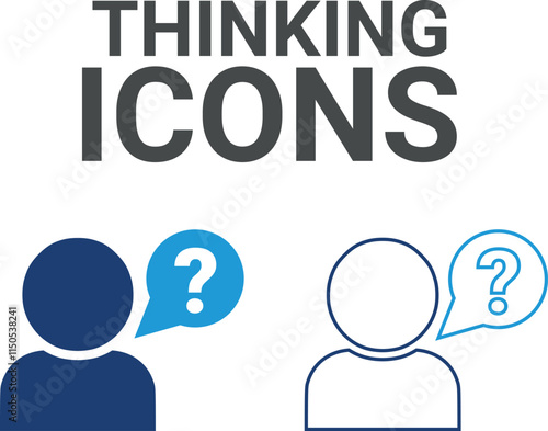 Thinking icons. Containing mind, brainstorming, head, neuron, cognition, thinking, intelligence and more. Solid vector icons collection.