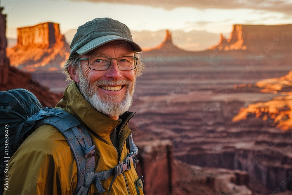 Adventurous traveler enjoying a scenic desert canyon. Adventurous traveler enjoying a scenic desert canyon.