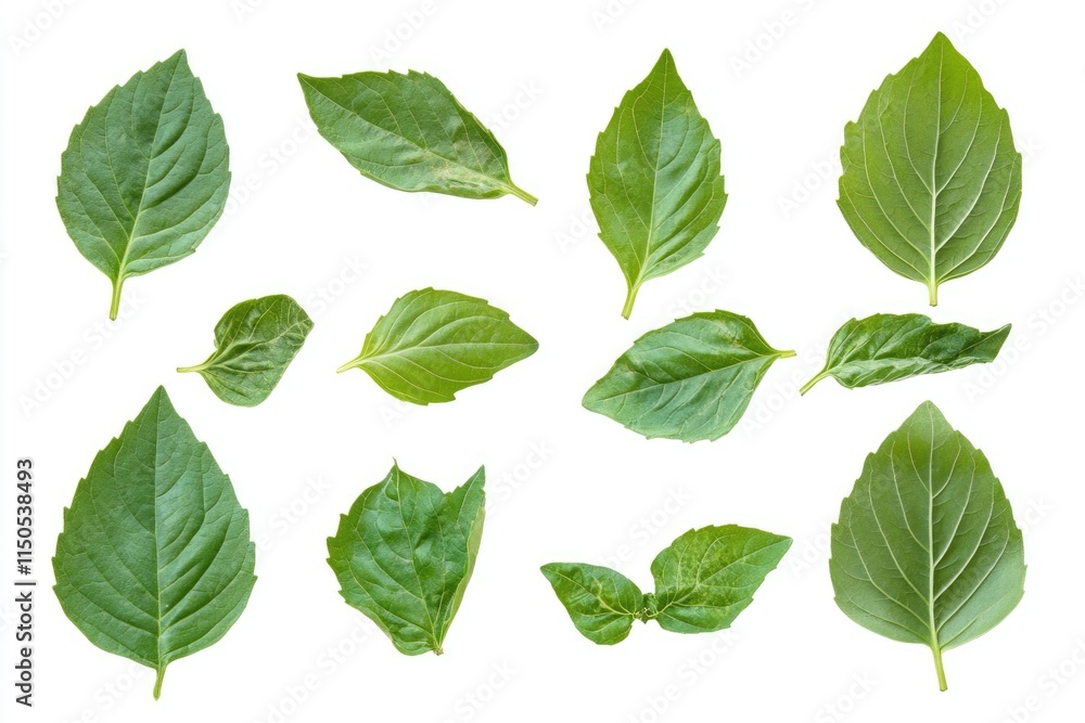 Fresh and Organic Basil Leaves Isolated on a Crisp White Background Fresh and Organic Basil Leaves Isolated on a Crisp White Background