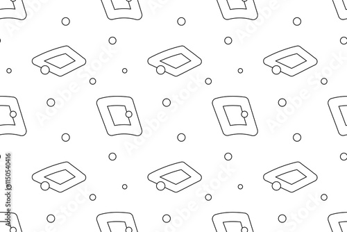 Seamless black-and-white geometric pattern featuring diamonds, rectangles, and dots, perfect for childrens coloring pages.