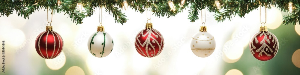 Festive Bauble Adorning Garland for Christmas Celebrations in White Isolated Background Festive Bauble Adorning Garland for Christmas Celebrations in White Isolated Background