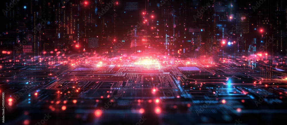 Futuristic Circuit Board with glowing light networks. Futuristic Circuit Board with glowing light networks.