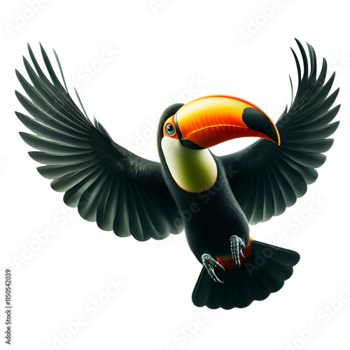 Toucan flying isolated on white