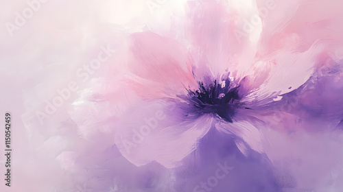 A dreamy abstract flower painting on canvas soft pink and lavender tones blending harmoniously in watercolor-style brushstrokes. photo