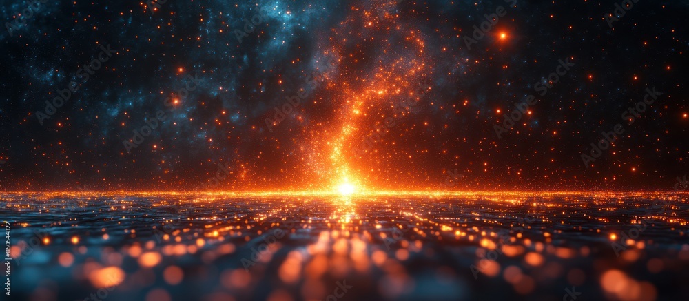 Naklejka premium Fiery vortex in space with glowing particles.